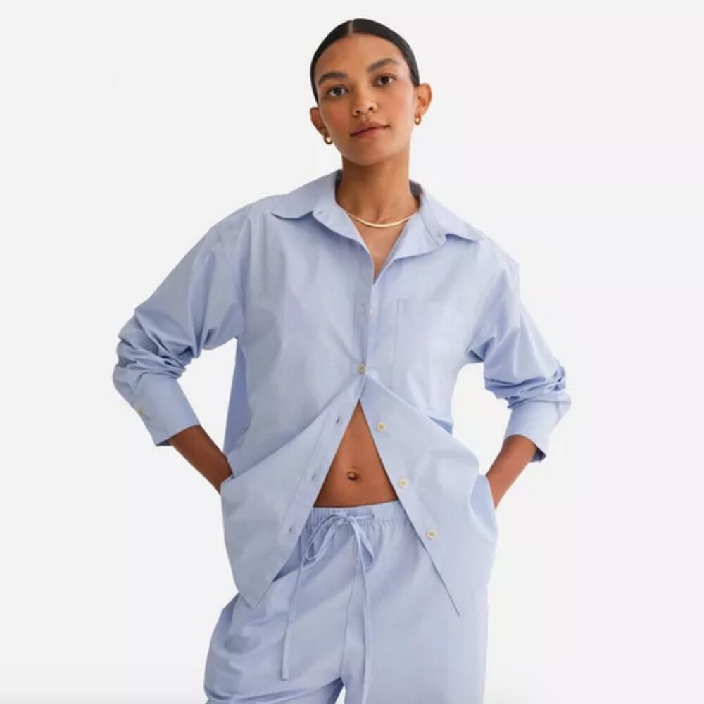 MATE the Label Organic Poplin Long Sleeve Button Down in Periwinkle